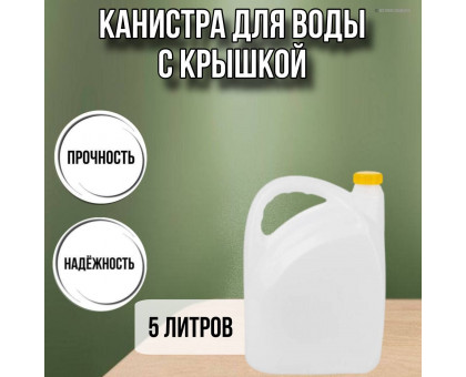 Канистра для воды пластиковая 5 литров бочка емкость с крышкой прямоугольная высокая гладкая 10070508